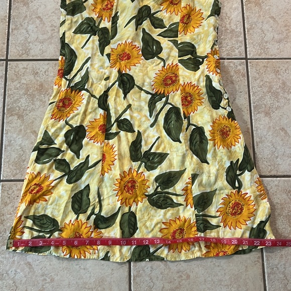 Vintage 90s Express Sunflower Print Rayon Spagetti Strap Mini Dress, Sz 7/8 - Picture 7 of 8